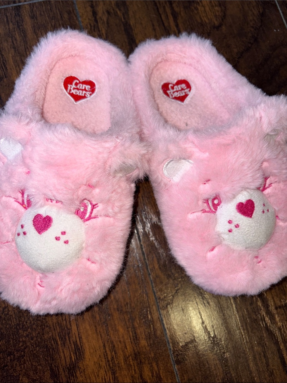 Care Bears Pink Plush Heart Character Slip-On Slippers for Kids Size 11/12